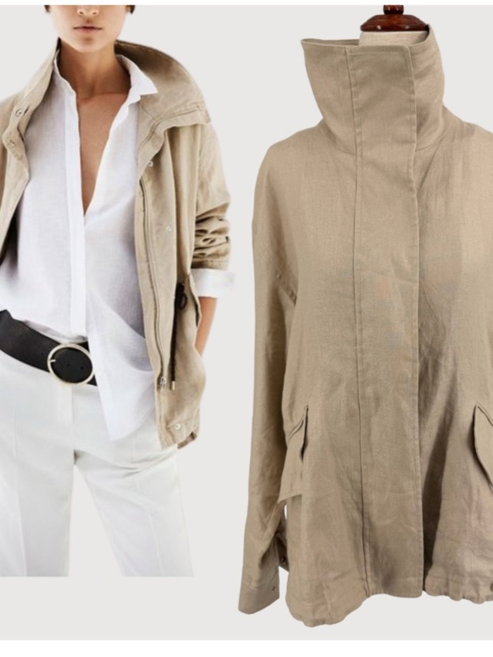 Massimo Dutti Taupe Utility Jacket w/Funnel NeckCollar